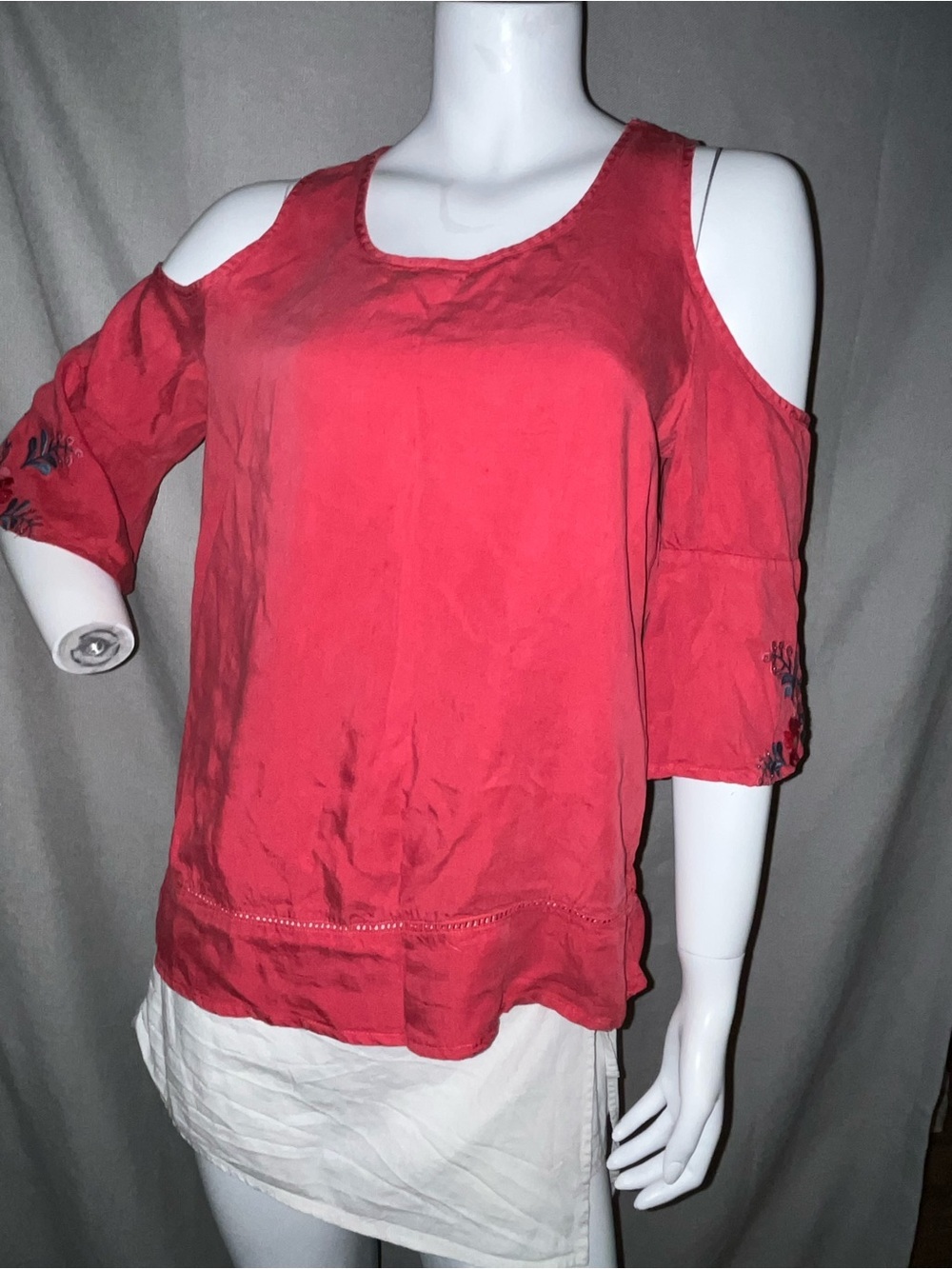 Standard Grace Cold-Shoulder Top with Embroidered Bell Sleeves